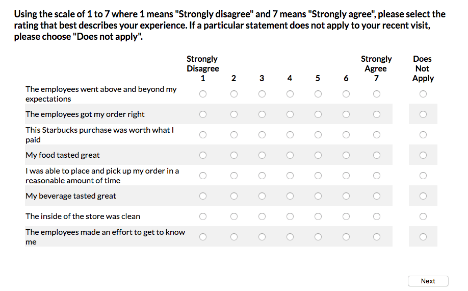 Starbucks survey format part 2