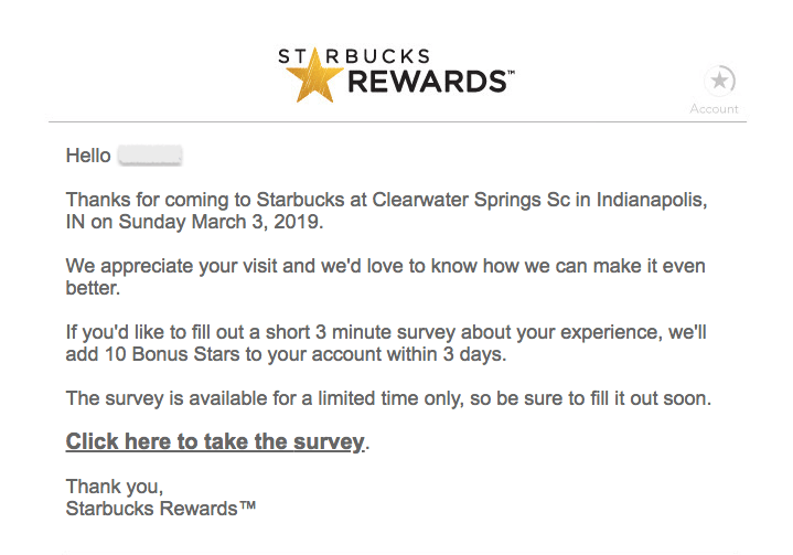 Starbucks survey format