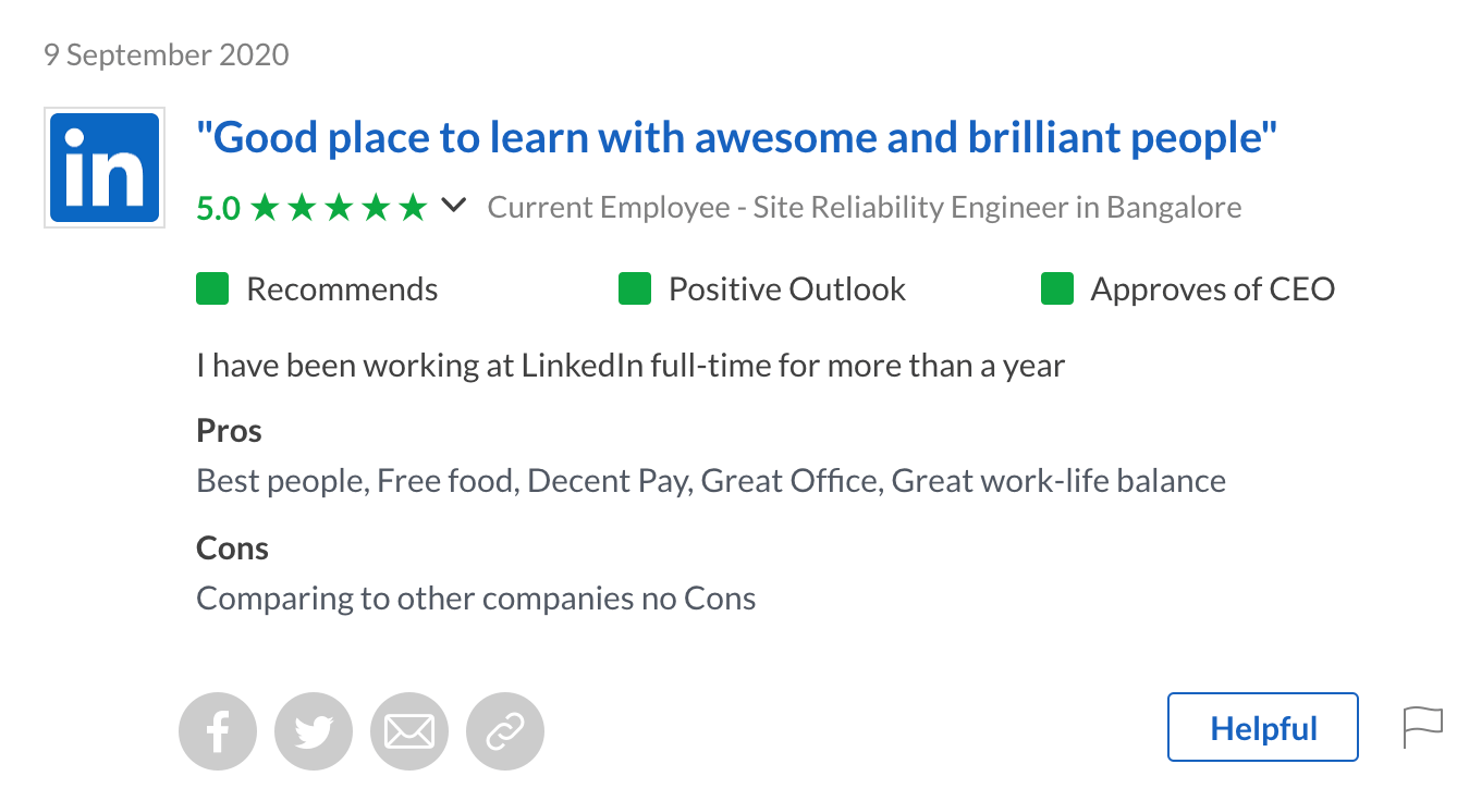 LinkedIn Glassdoor reviews show tons of happy employees