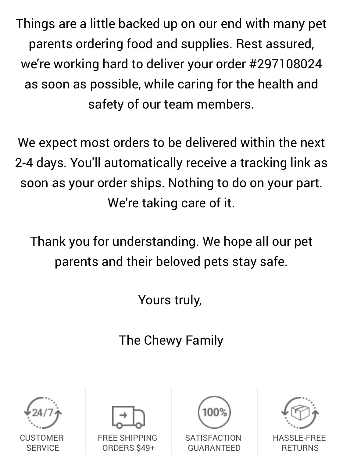 Chewy proactively communicates about shipment delays