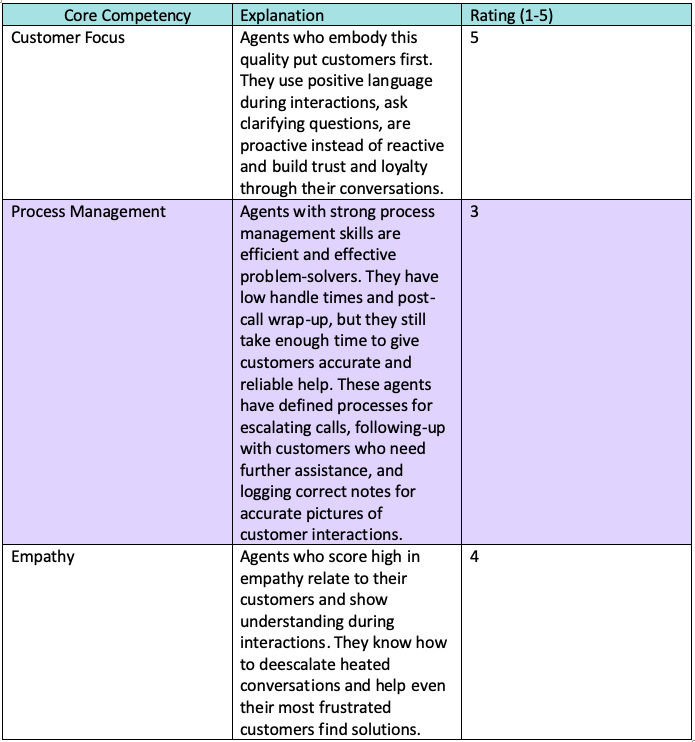Core competencies for customer service teams