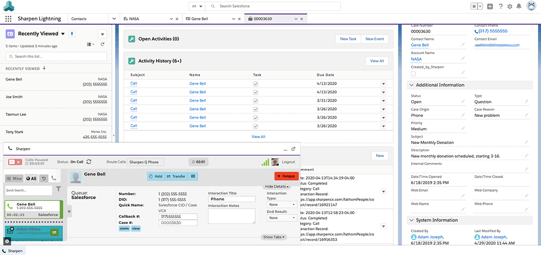 Get a glimpse at one of our call center integrations: Sharpen + Salesforce