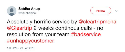 Uphappy Customer Tweet