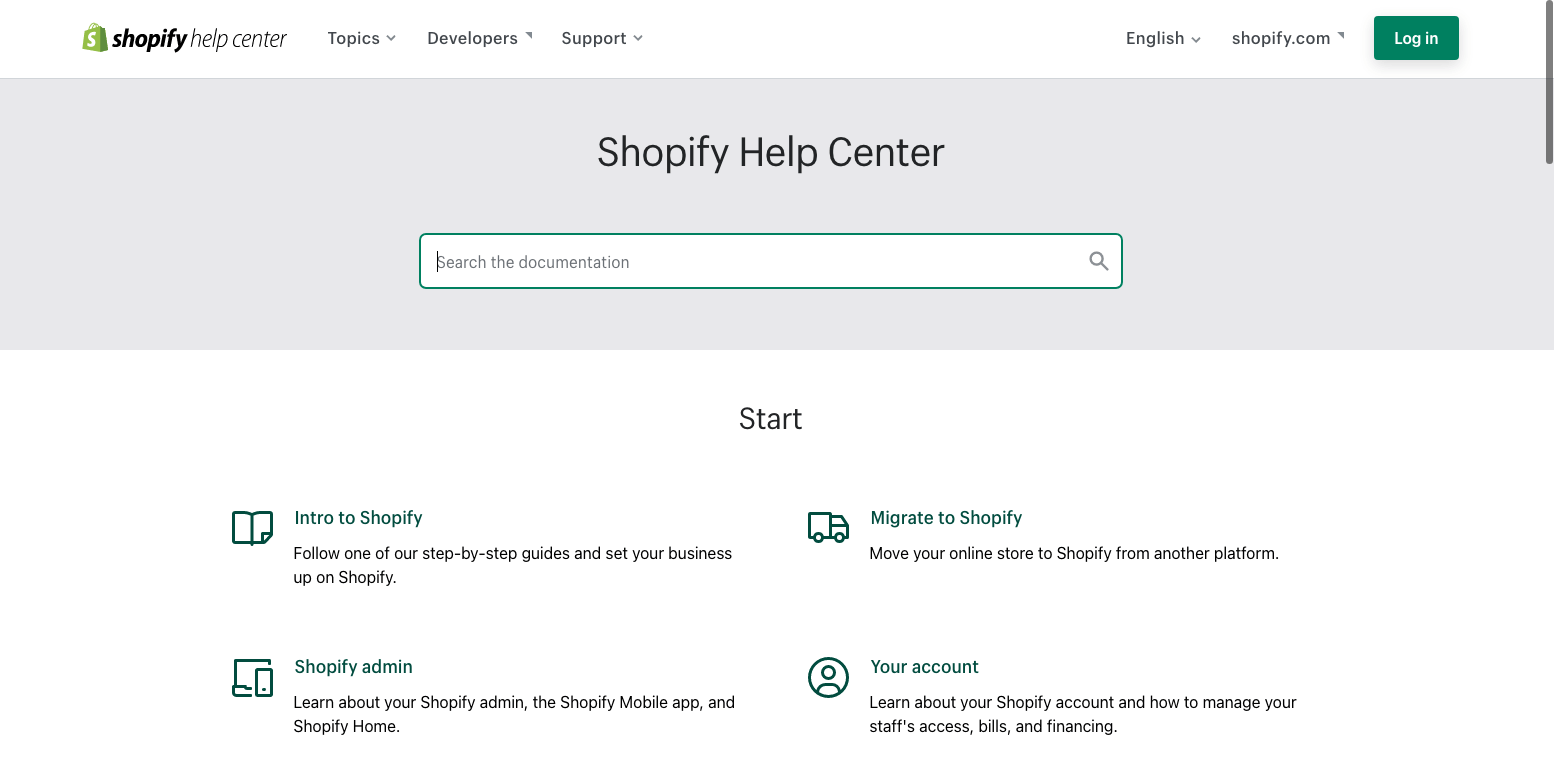 Shopify's help center is clean, and provides the best customer experience. 